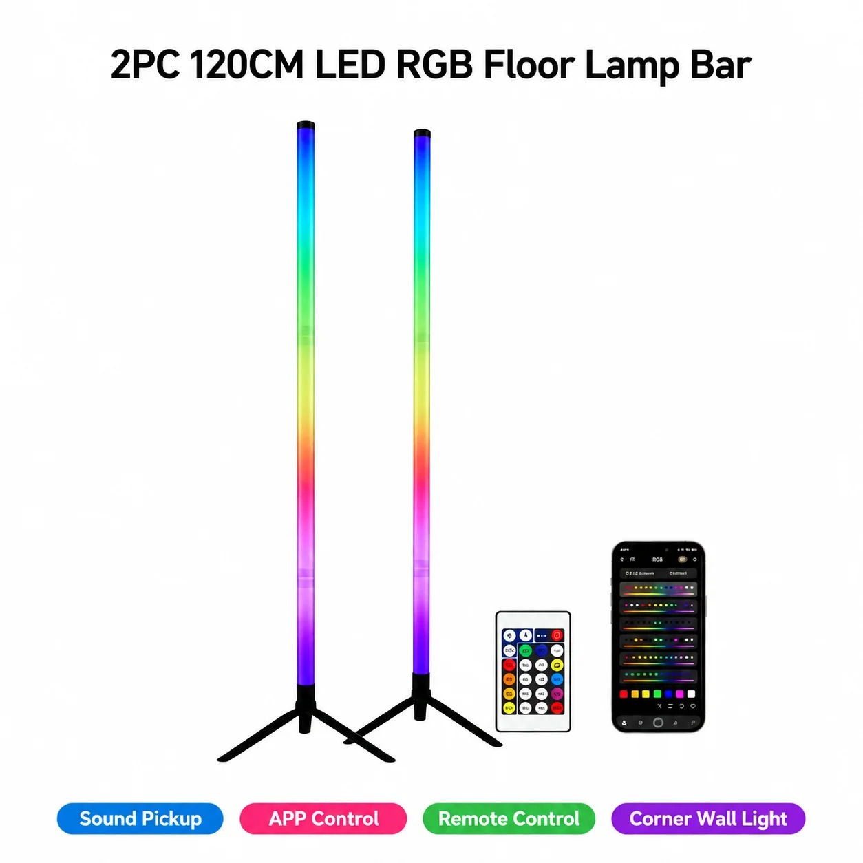 Ambient Lighting Decor For Room - 2 Pack RGB LED Corner Floor