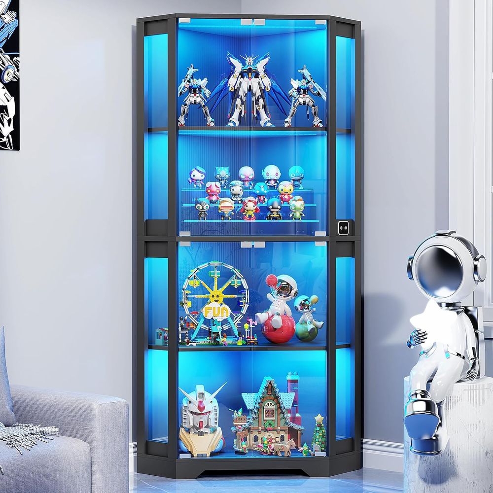 Lighting & Home Decor Studio - 65 Illuminated Glass Display Cabinet, 4-Tier