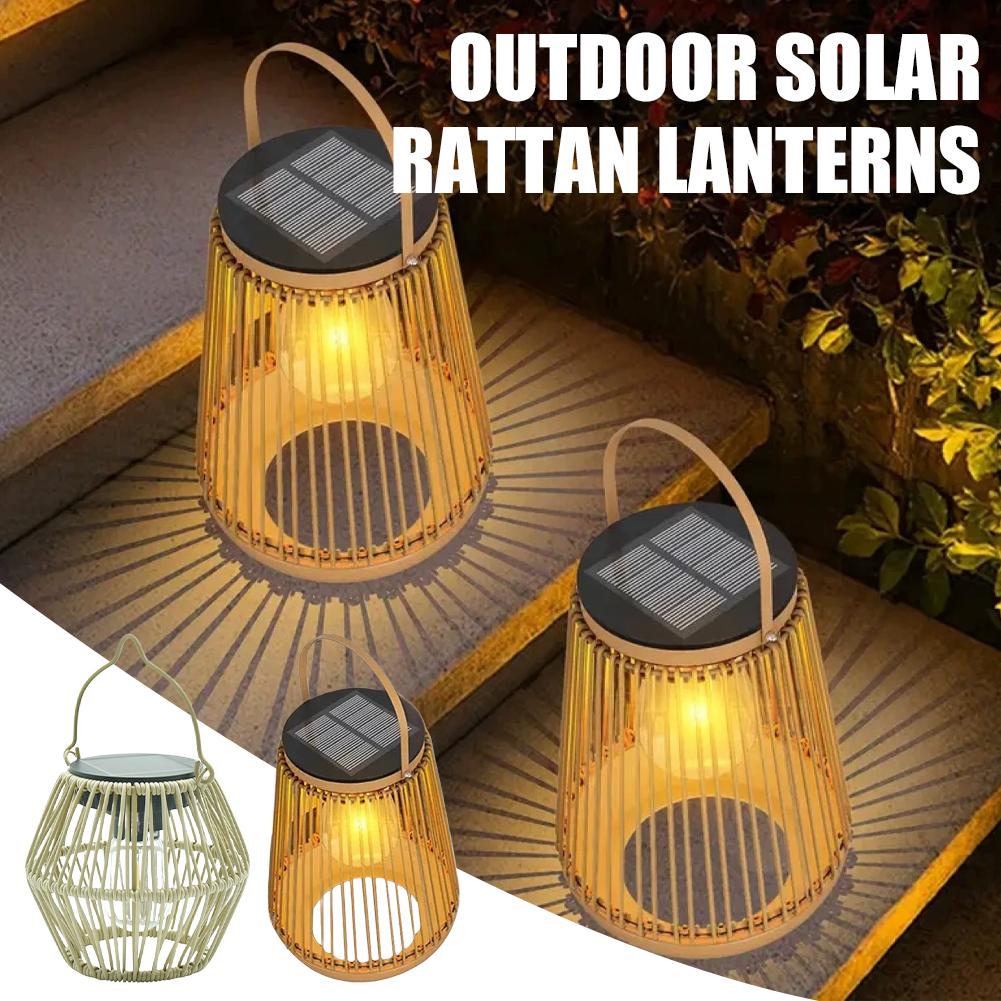 Garden Lighting Decor - IP65 Waterproof Solar Rattan Lantern Por