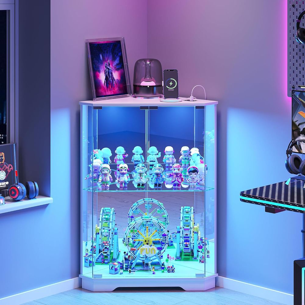 2-Tier Glass Display Cabinet w - Lighting & Home Decor Studio recension och pris