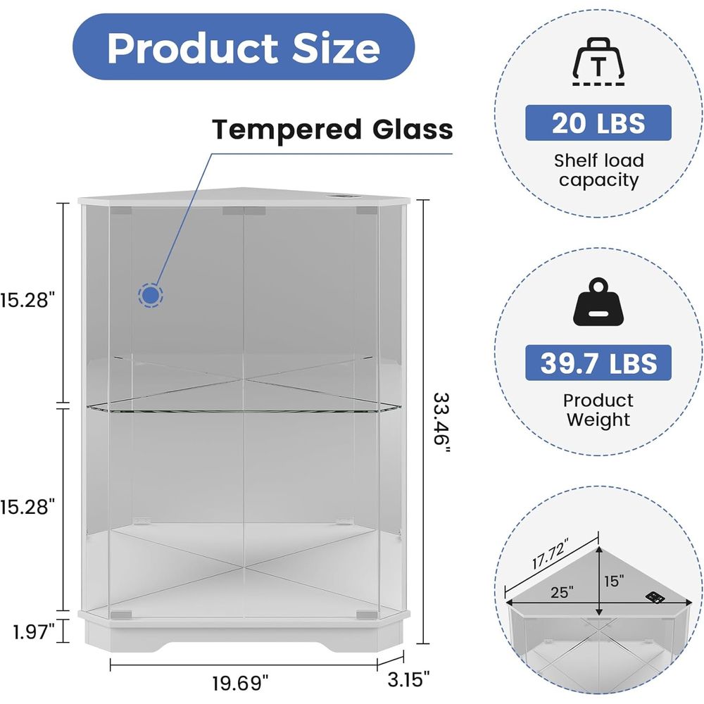 2-Tier Glass Display Cabinet w - Lighting & Home Decor Studio recension och pris