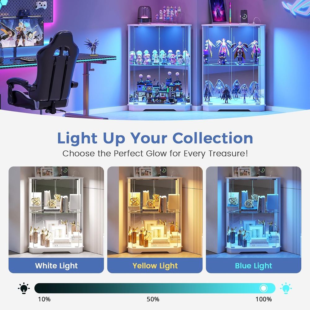 2-Tier Glass Display Cabinet w - Lighting & Home Decor Studio recension och pris