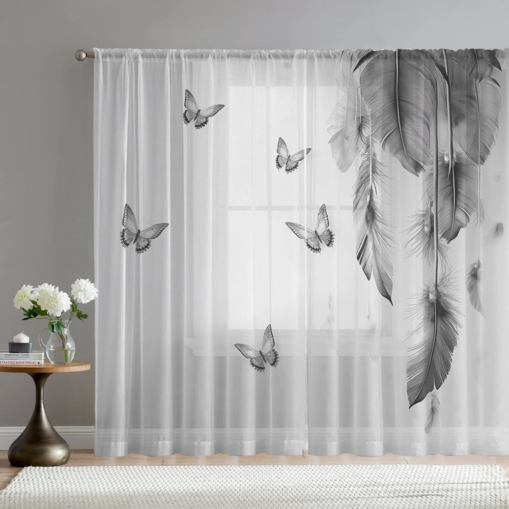 2PCS Digital Print Sheer Curta - Office Lighting Decor recension och pris