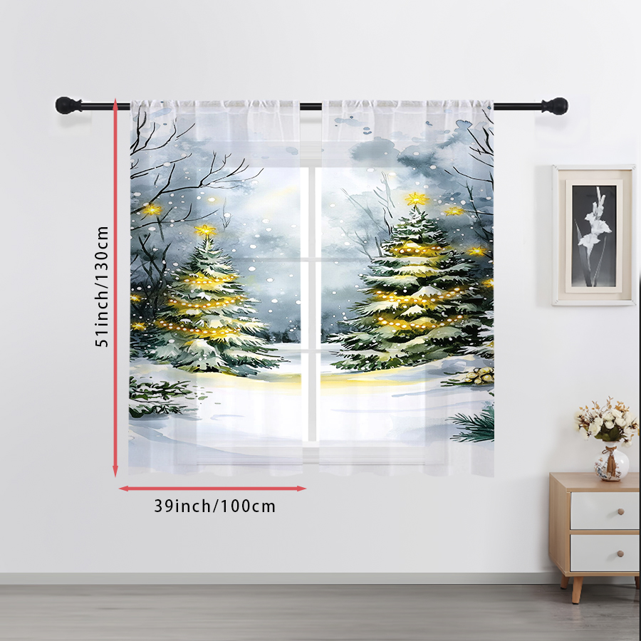 2PCS Sheer Curtains Watercolor - Office Lighting Decor recension och pris