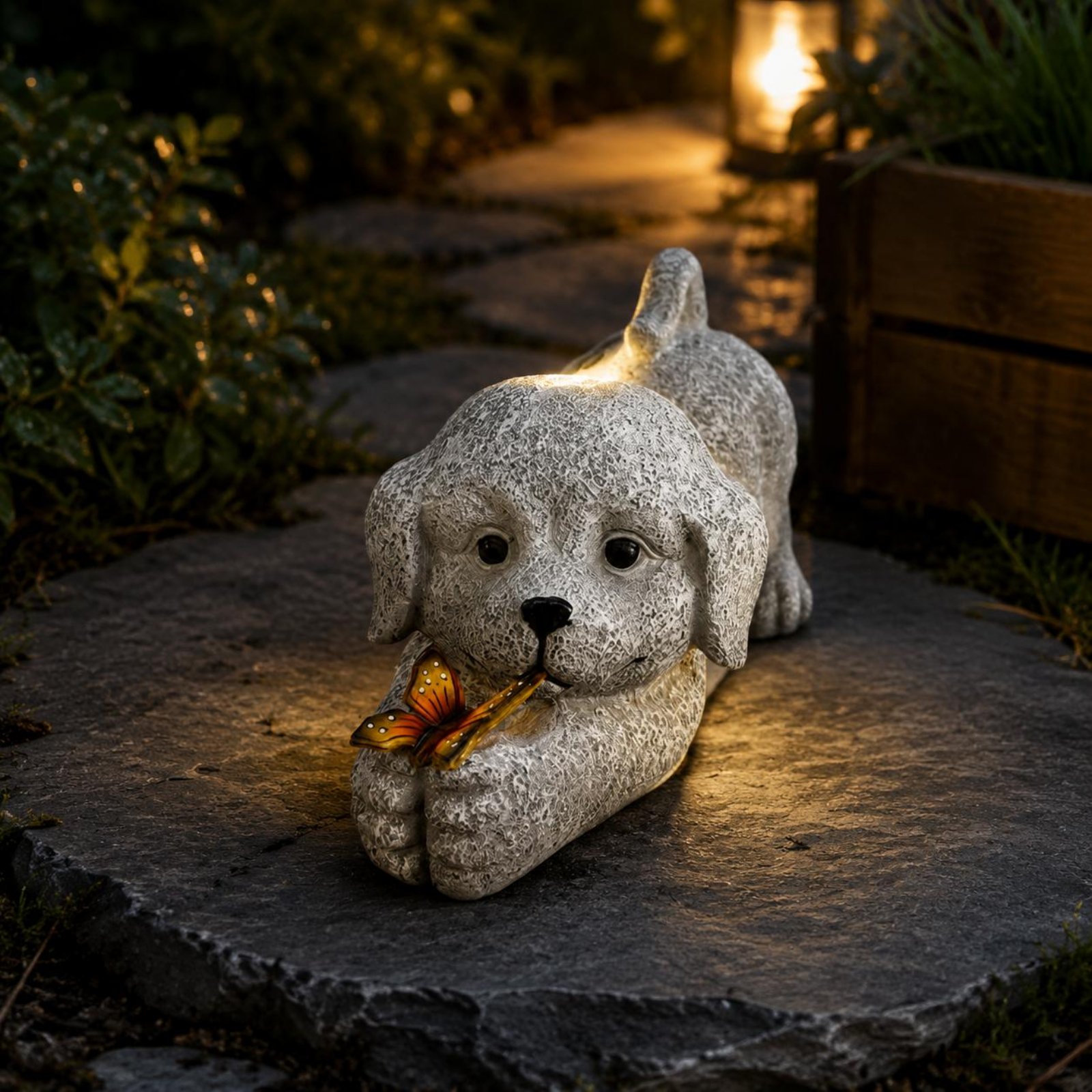 Solar Dog Statue Resin Craft S - Yard Lighting Decor recension och pris